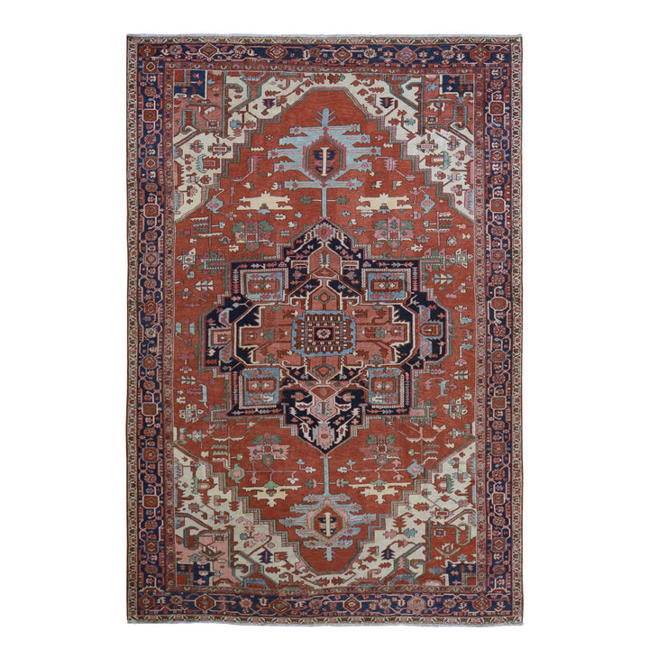 9'2" x 14'0" Vintage Hand Knotted Red Wool Rectangle Oriental Rug - MOA10278327