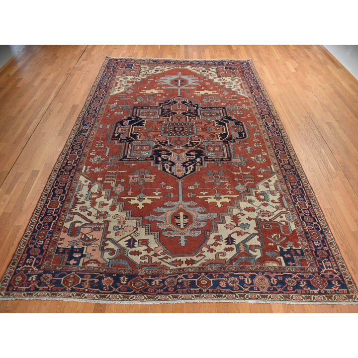 9'2" x 14'0" Vintage Hand Knotted Red Wool Rectangle Oriental Rug - MOA10278327
