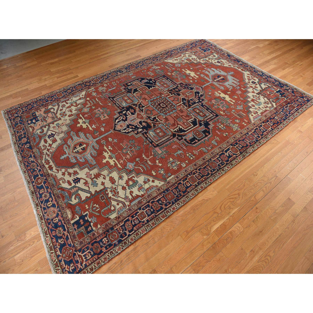 9'2" x 14'0" Vintage Hand Knotted Red Wool Rectangle Oriental Rug - MOA10278327