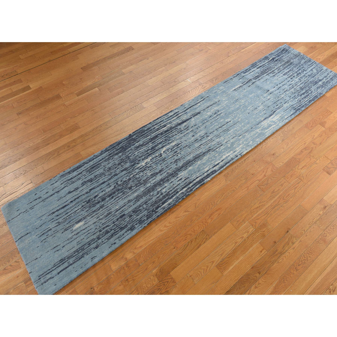 2'9" x 12'0" New Hand Knotted Blue Wool Runner Oriental Rug - MOA10278328