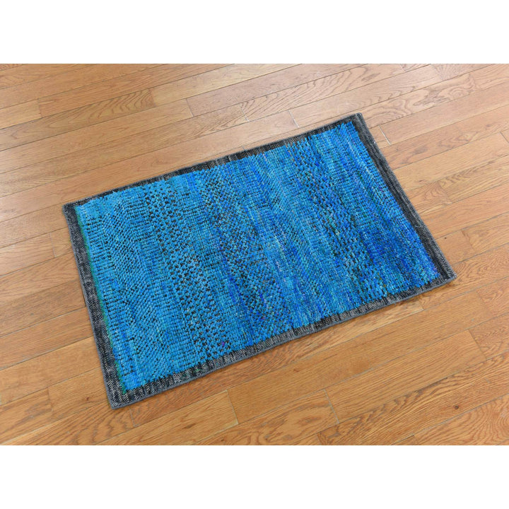 2'0" x 3'1" New Hand Knotted Blue Wool & Silk Rectangle Oriental Rug - MOA10278335