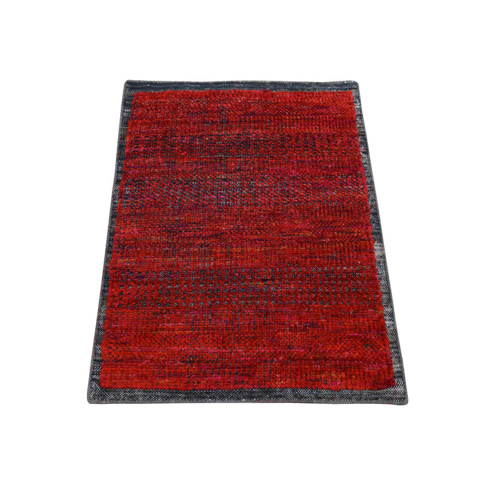 2'0" x 3'1" New Hand Knotted Red Wool & Silk Rectangle Oriental Rug - MOA10278338