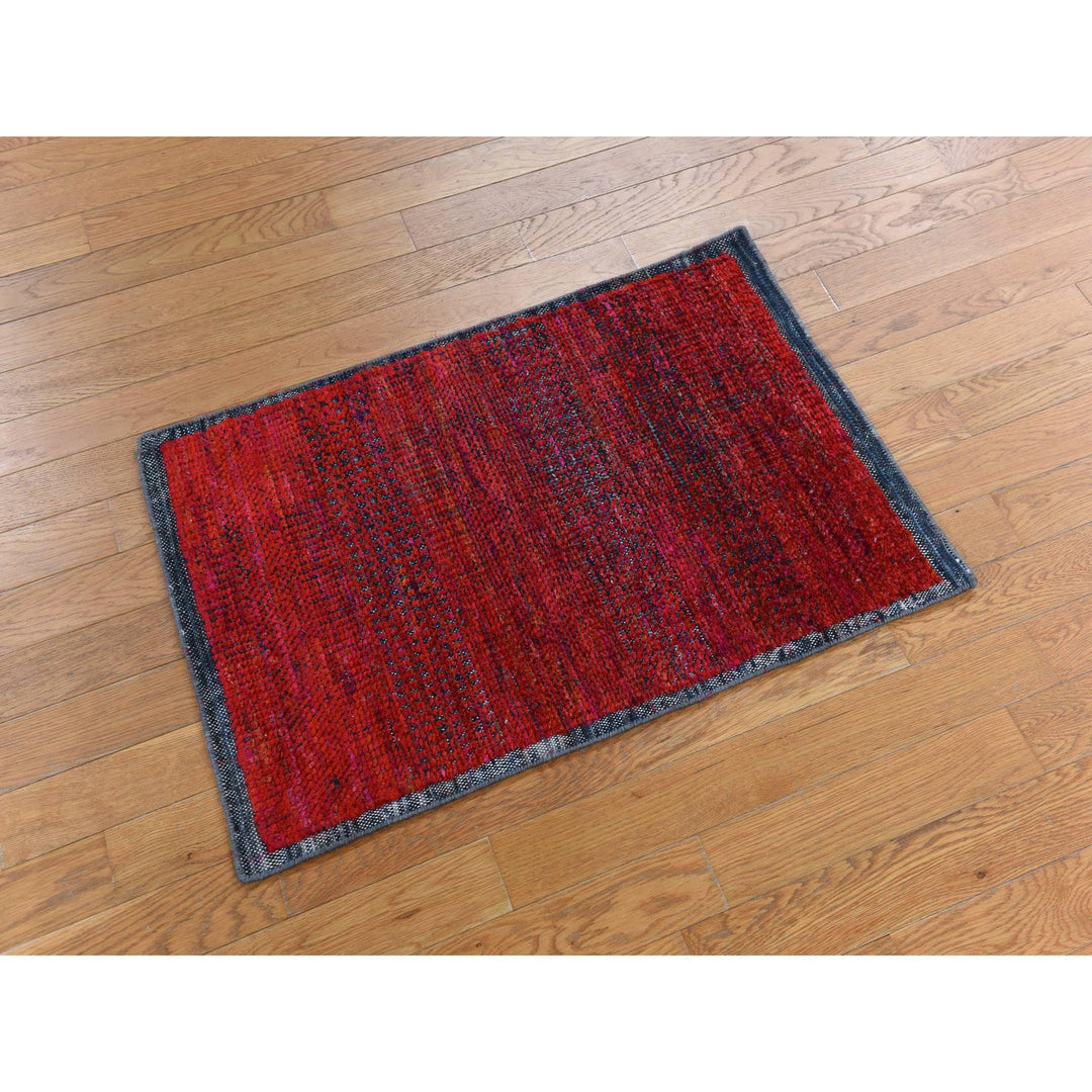 2'0" x 3'1" New Hand Knotted Red Wool & Silk Rectangle Oriental Rug - MOA10278338