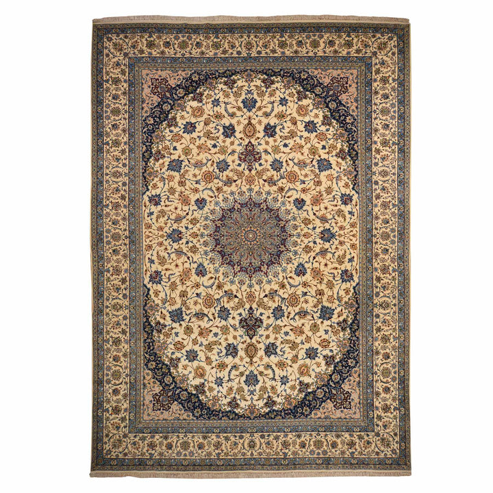 10'1" x 14'8" Vintage Hand Knotted Ivory Wool & Silk Rectangle Oriental Rug - MOA10278353