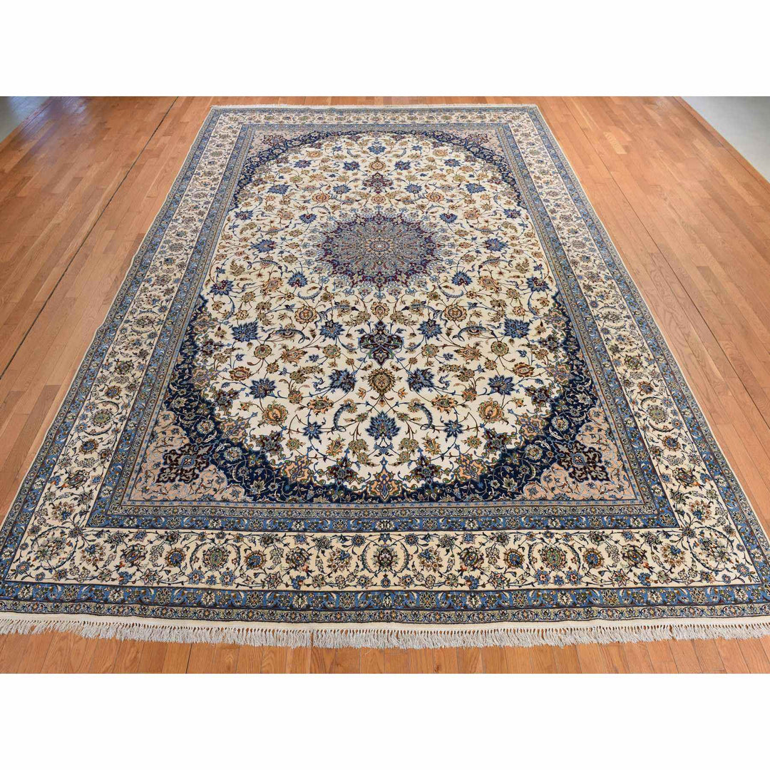 10'1" x 14'8" Vintage Hand Knotted Ivory Wool & Silk Rectangle Oriental Rug - MOA10278353