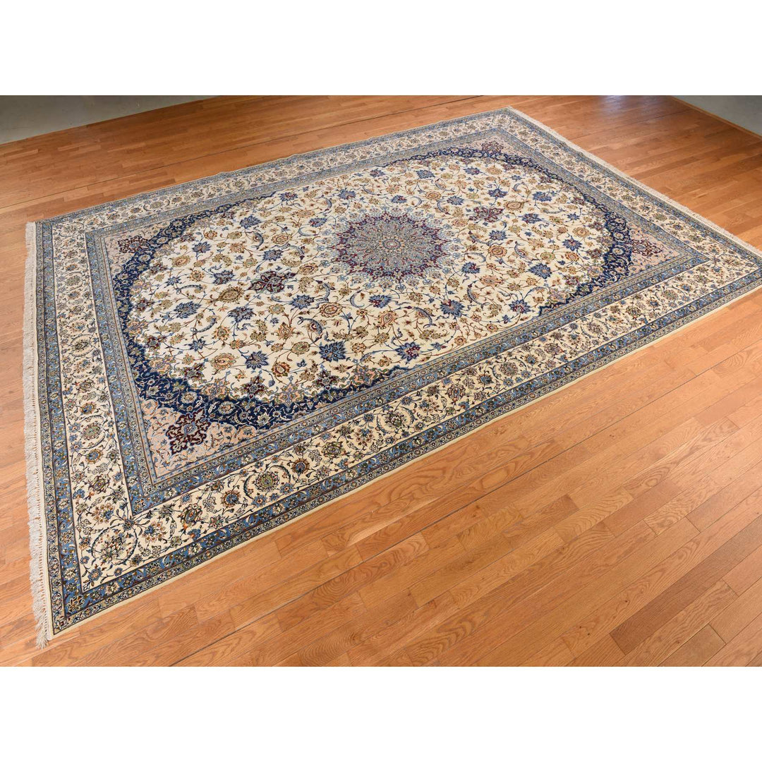 10'1" x 14'8" Vintage Hand Knotted Ivory Wool & Silk Rectangle Oriental Rug - MOA10278353