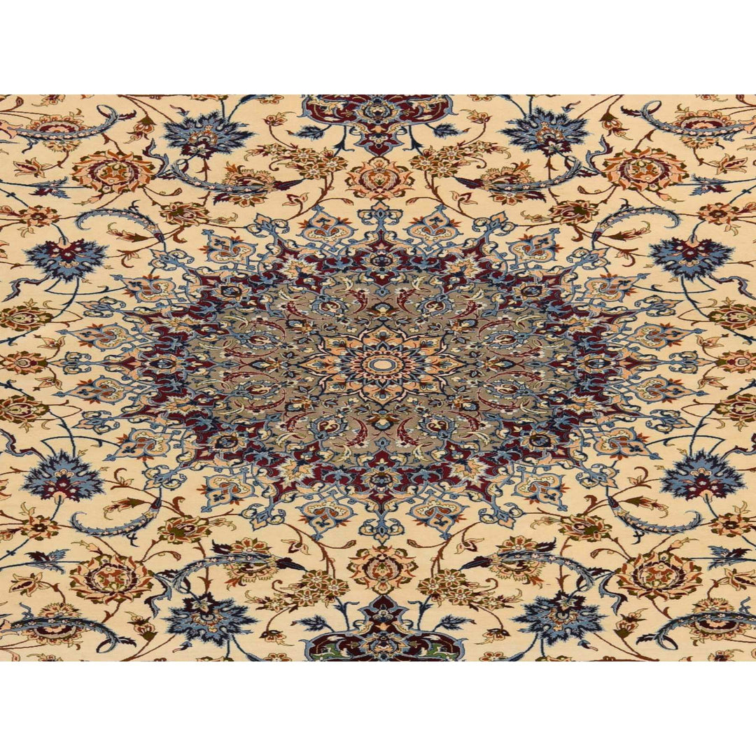10'1" x 14'8" Vintage Hand Knotted Ivory Wool & Silk Rectangle Oriental Rug - MOA10278353