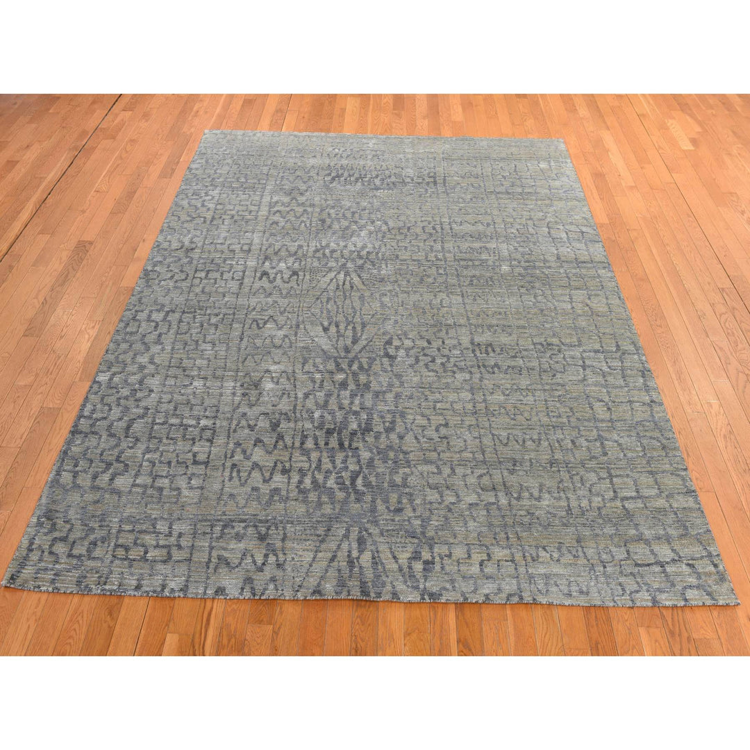 8'0" x 10'1" New Hand Knotted Grey Silk Rectangle Oriental Rug - MOA10278354