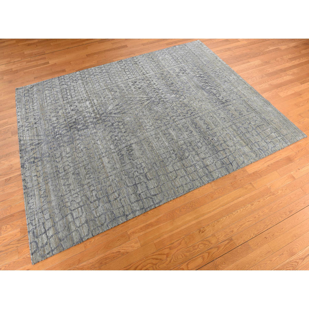 8'0" x 10'1" New Hand Knotted Grey Silk Rectangle Oriental Rug - MOA10278354