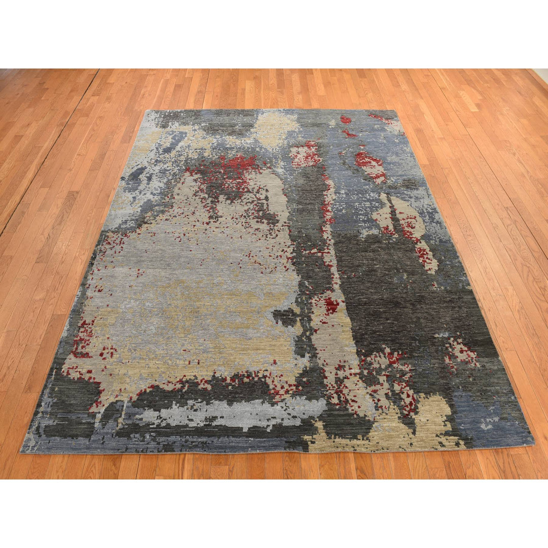 8'0" x 10'0" New Hand Knotted Grey Wool Rectangle Oriental Rug - MOA10278355