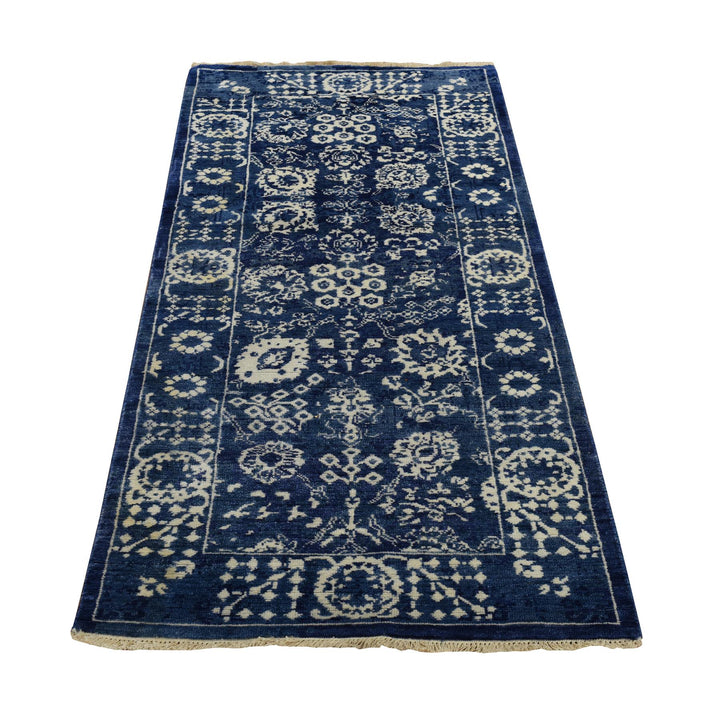 2'8" x 6'0" New Hand Knotted Blue Wool & Silk Runner Oriental Rug - MOA10278366