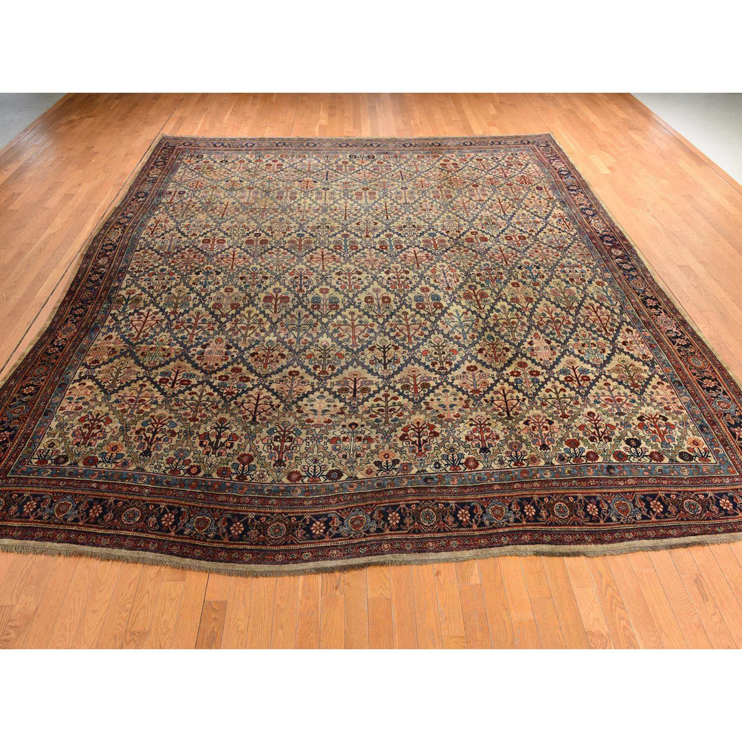 12'2" x 14'7" Vintage Hand Knotted Brown Wool Rectangle Oriental Rug - MOA10278367