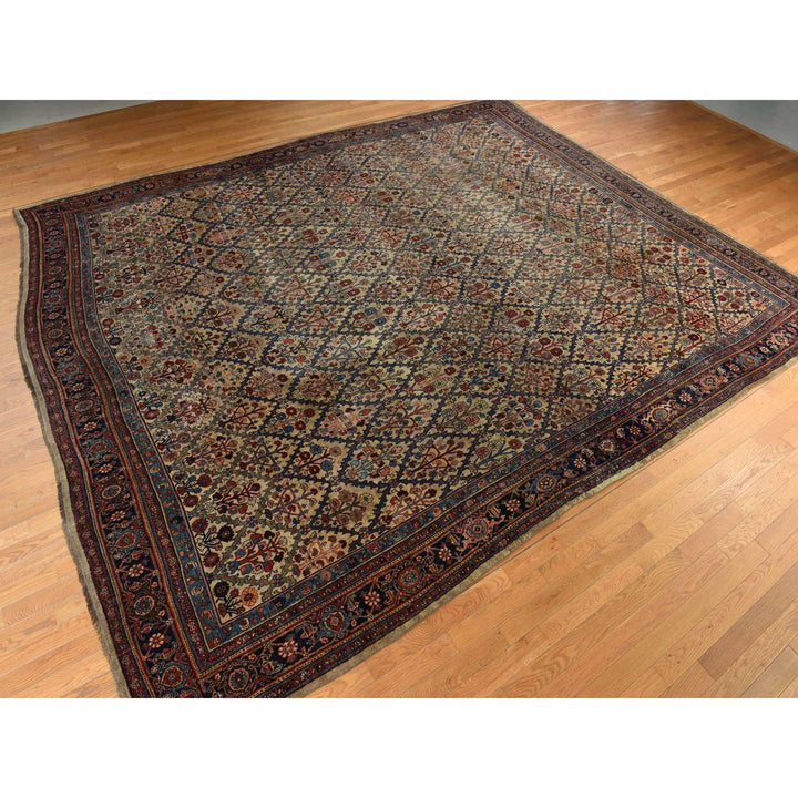 12'2" x 14'7" Vintage Hand Knotted Brown Wool Rectangle Oriental Rug - MOA10278367