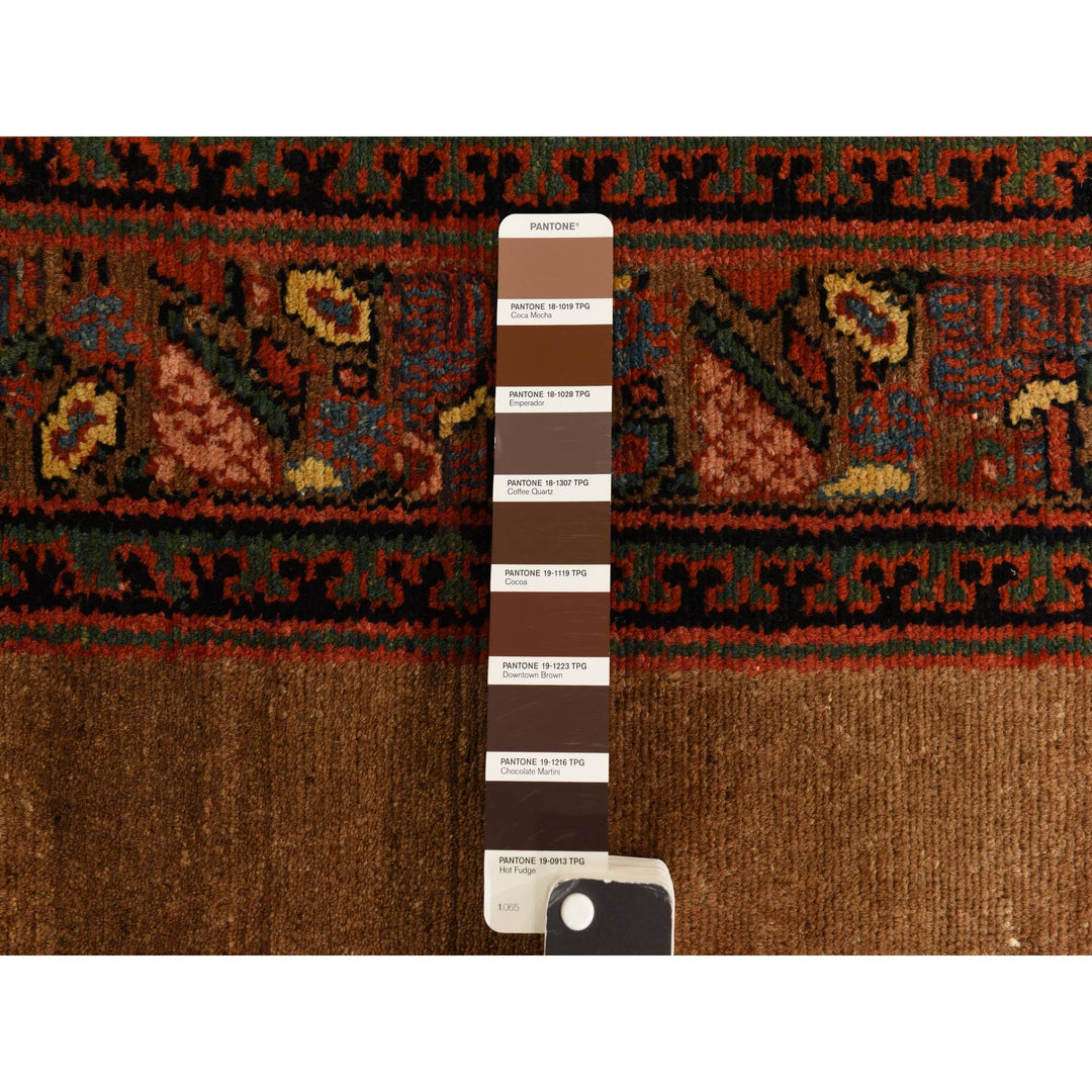 3'2" x 15'0" Vintage Hand Knotted Brown Wool Runner Oriental Rug - MOA10278368