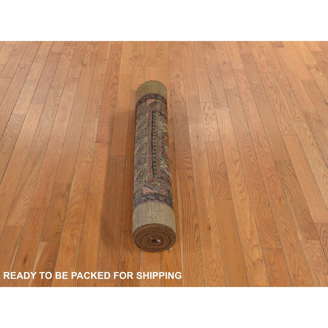 3'2" x 15'0" Vintage Hand Knotted Brown Wool Runner Oriental Rug - MOA10278368