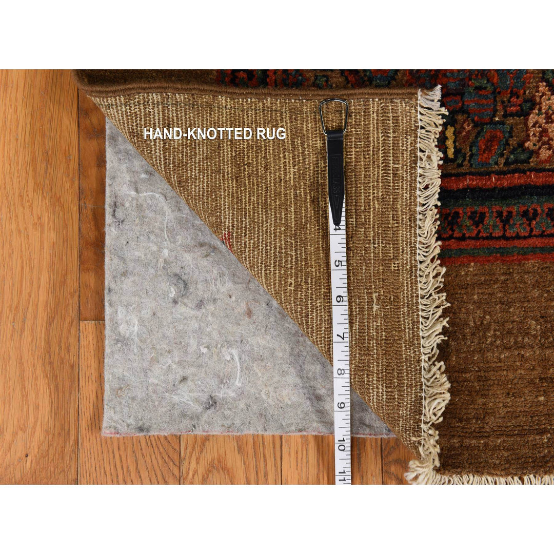 3'2" x 15'0" Vintage Hand Knotted Brown Wool Runner Oriental Rug - MOA10278368