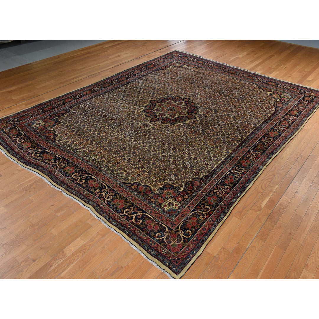 10'5" x 13'8" Vintage Hand Knotted Yellow Wool Rectangle Oriental Rug - MOA10278373