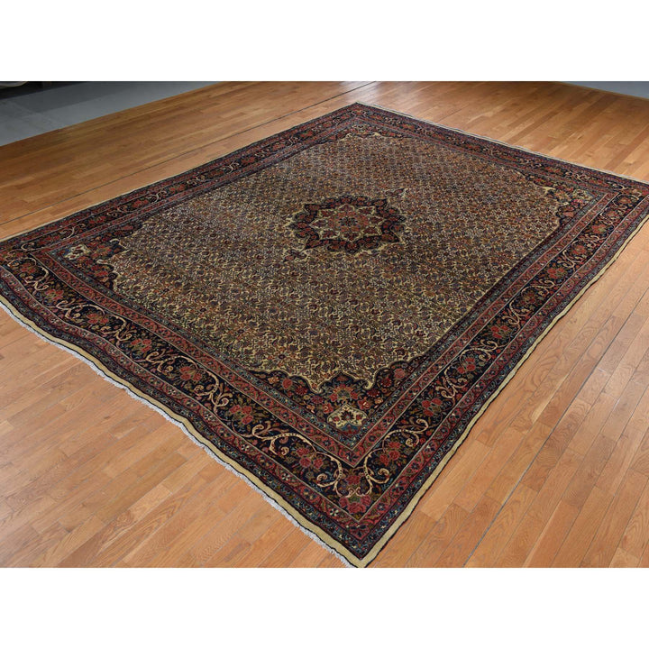 10'5" x 13'8" Vintage Hand Knotted Yellow Wool Rectangle Oriental Rug - MOA10278373