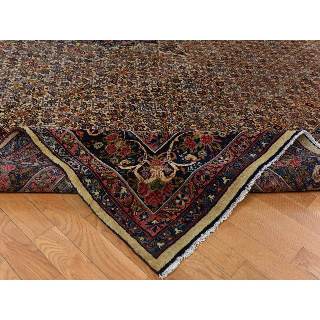 10'5" x 13'8" Vintage Hand Knotted Yellow Wool Rectangle Oriental Rug - MOA10278373