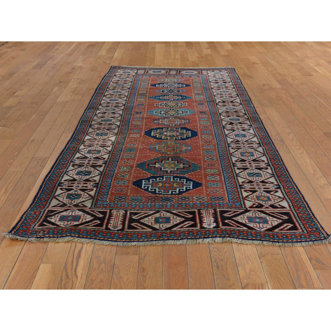 3'9" x 8'4" Vintage Hand Knotted Red Wool Runner Oriental Rug - MOA10278374