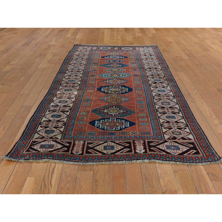 3'9" x 8'4" Vintage Hand Knotted Red Wool Runner Oriental Rug - MOA10278374