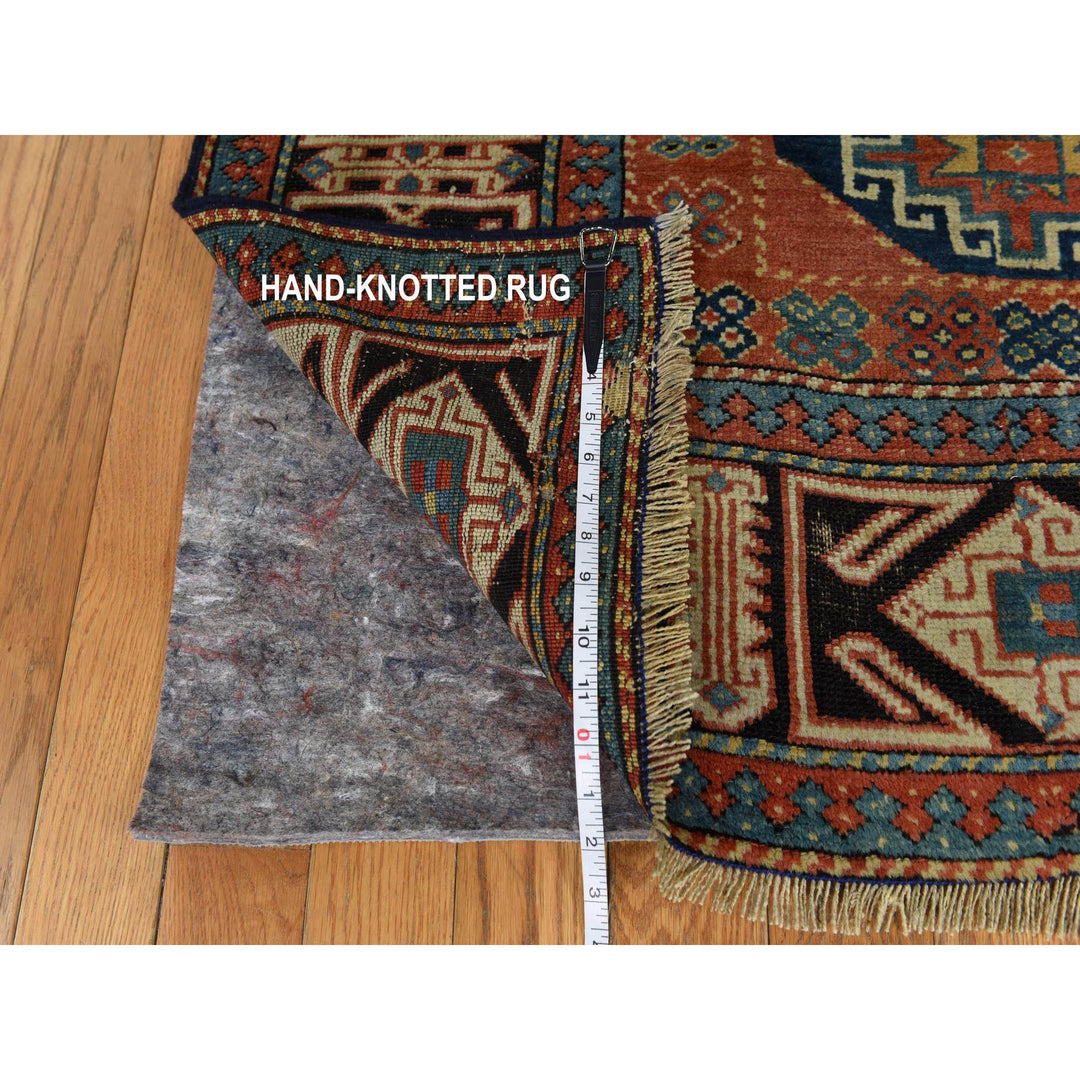 3'9" x 8'4" Vintage Hand Knotted Red Wool Runner Oriental Rug - MOA10278374