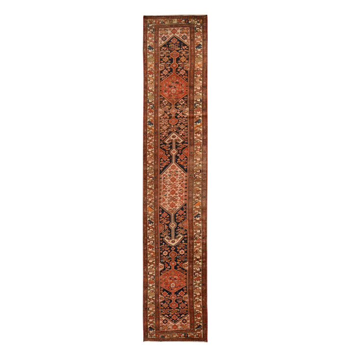 3'1" x 16'3" Vintage Hand Knotted Red Wool Runner Oriental Rug - MOA10278378