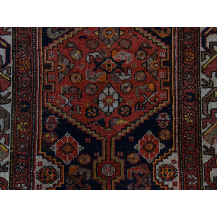 3'1" x 16'3" Vintage Hand Knotted Red Wool Runner Oriental Rug - MOA10278378