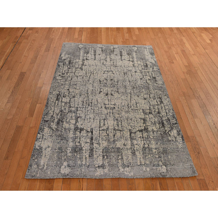 6'0" x 9'0" New Hand Knotted Grey Wool Rectangle Oriental Rug - MOA10278390