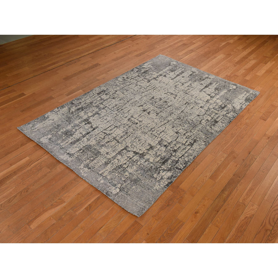 6'0" x 9'0" New Hand Knotted Grey Wool Rectangle Oriental Rug - MOA10278390