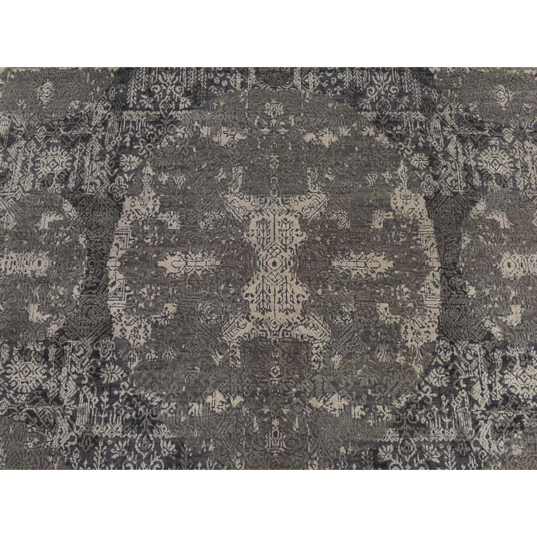 6'1" x 9'2" New Hand Knotted Grey Wool & Silk Rectangle Oriental Rug - MOA10278391