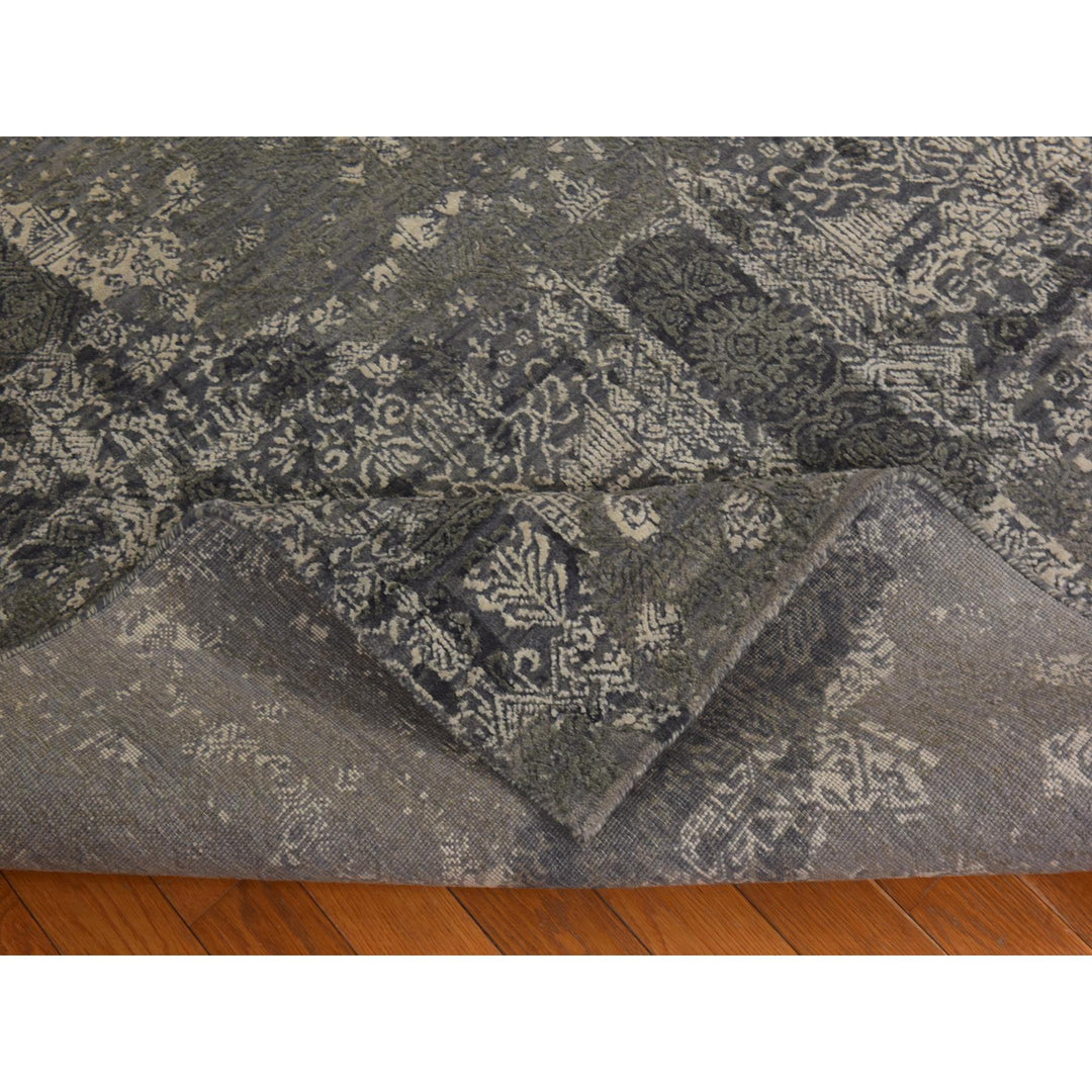 6'1" x 9'2" New Hand Knotted Grey Wool & Silk Rectangle Oriental Rug - MOA10278391