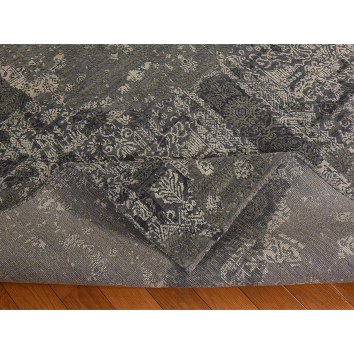 6'1" x 9'2" New Hand Knotted Grey Wool & Silk Rectangle Oriental Rug - MOA10278391