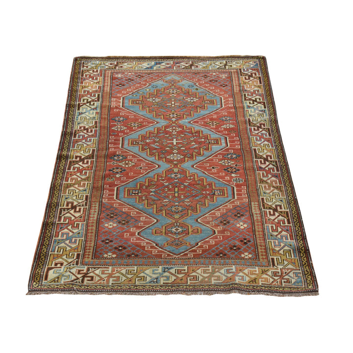 3'10" x 5'7" Vintage Hand Knotted Red Wool Rectangle Oriental Rug - MOA10278394