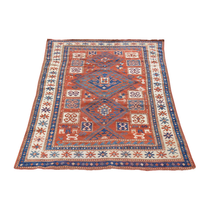 4'3" x 6'3" Vintage Hand Knotted Red Wool Rectangle Oriental Rug - MOA10278395