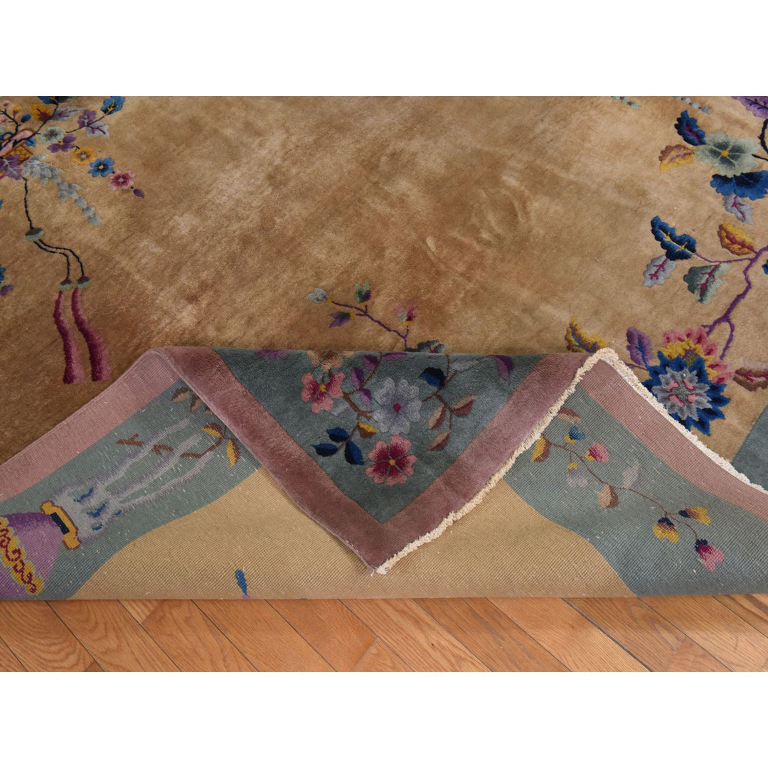 9'0" x 11'5" Vintage Hand Knotted Brown Wool Rectangle Oriental Rug - MOA10278399