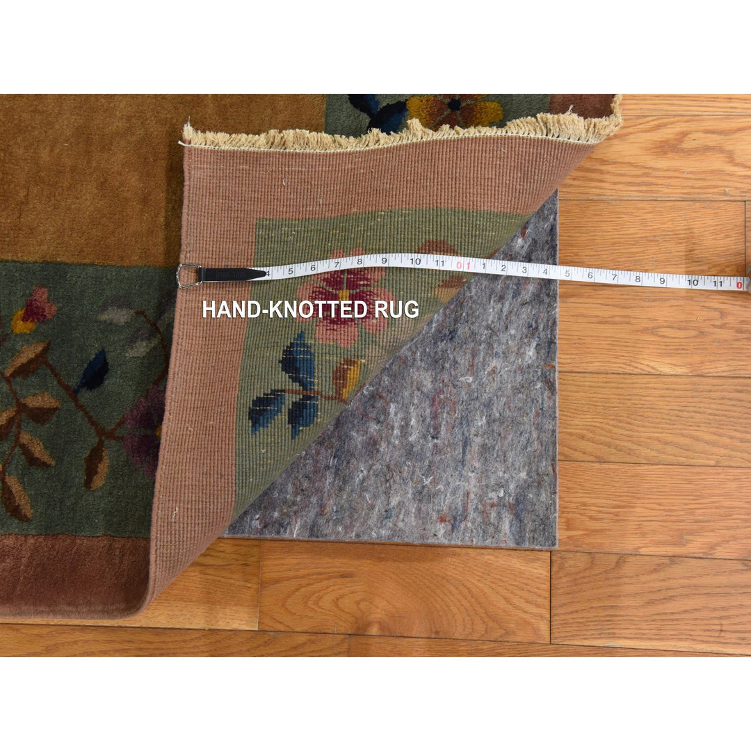9'0" x 11'5" Vintage Hand Knotted Brown Wool Rectangle Oriental Rug - MOA10278399
