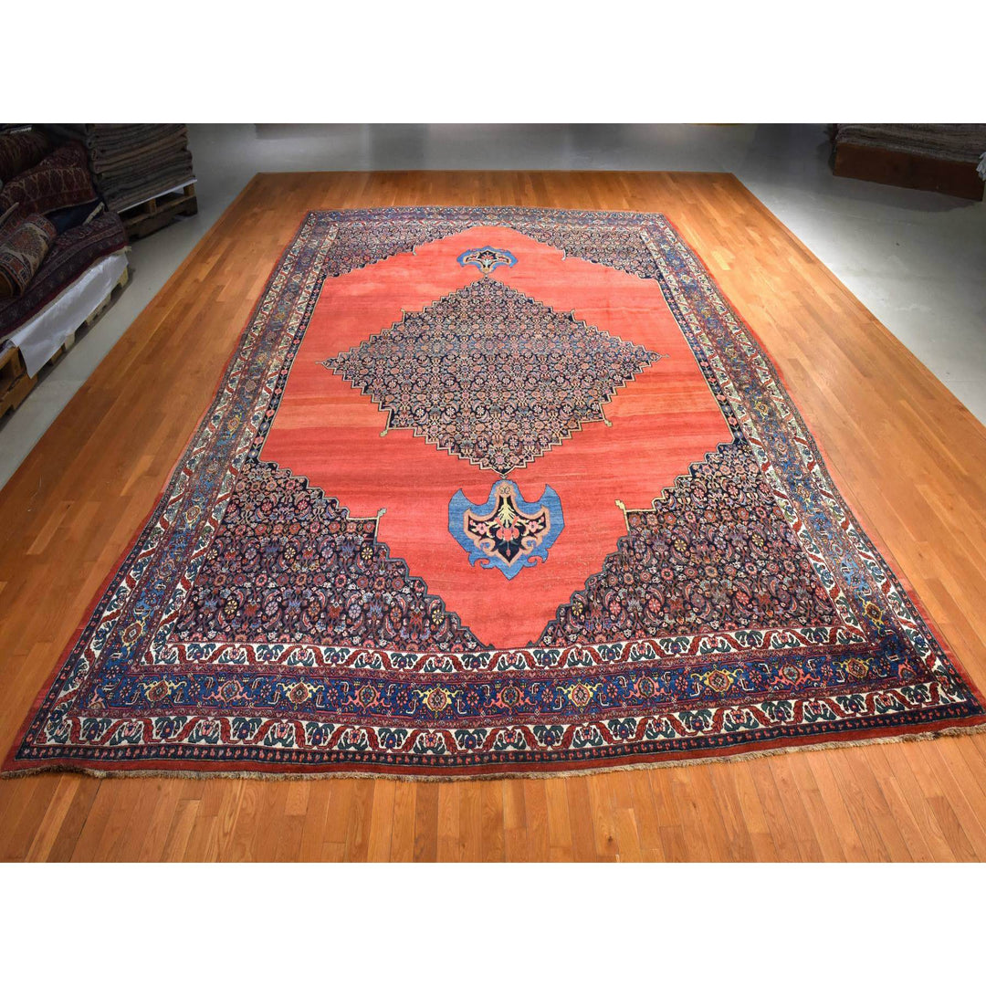 13'6" x 19'2" Vintage Hand Knotted Red Wool Rectangle Oriental Rug - MOA10278412