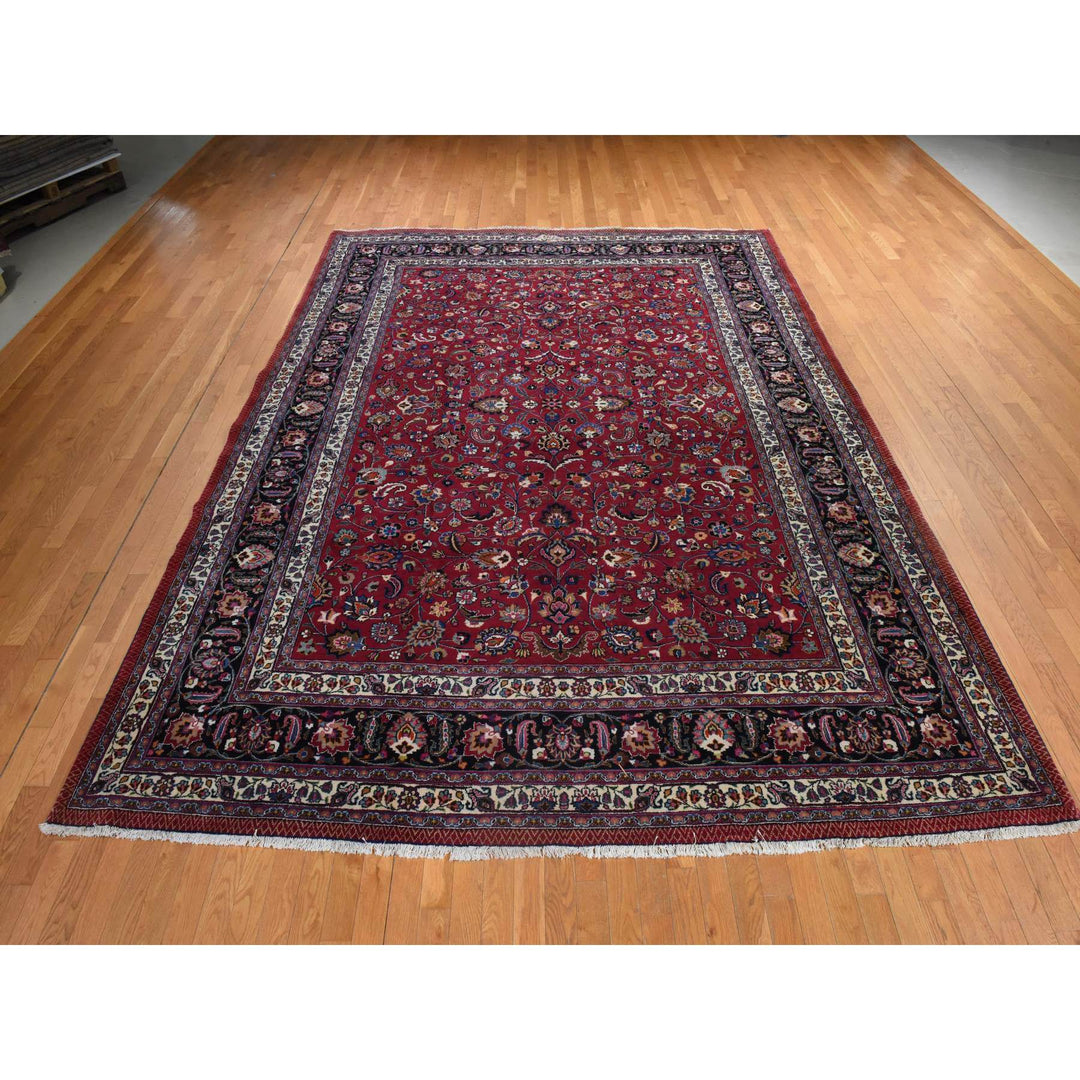 9'9" x 12'10" Vintage Hand Knotted Red Wool Rectangle Oriental Rug - MOA10278413