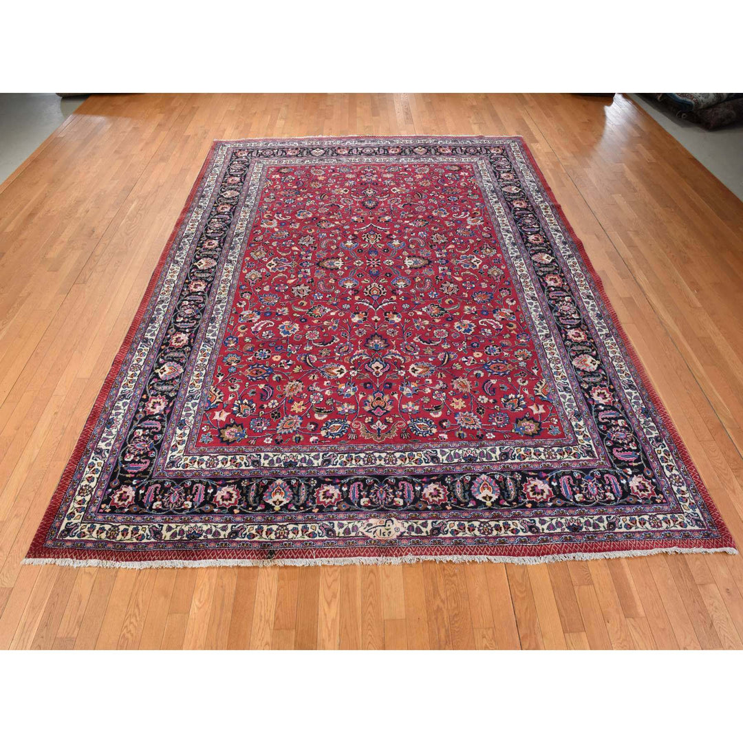 9'9" x 12'10" Vintage Hand Knotted Red Wool Rectangle Oriental Rug - MOA10278413