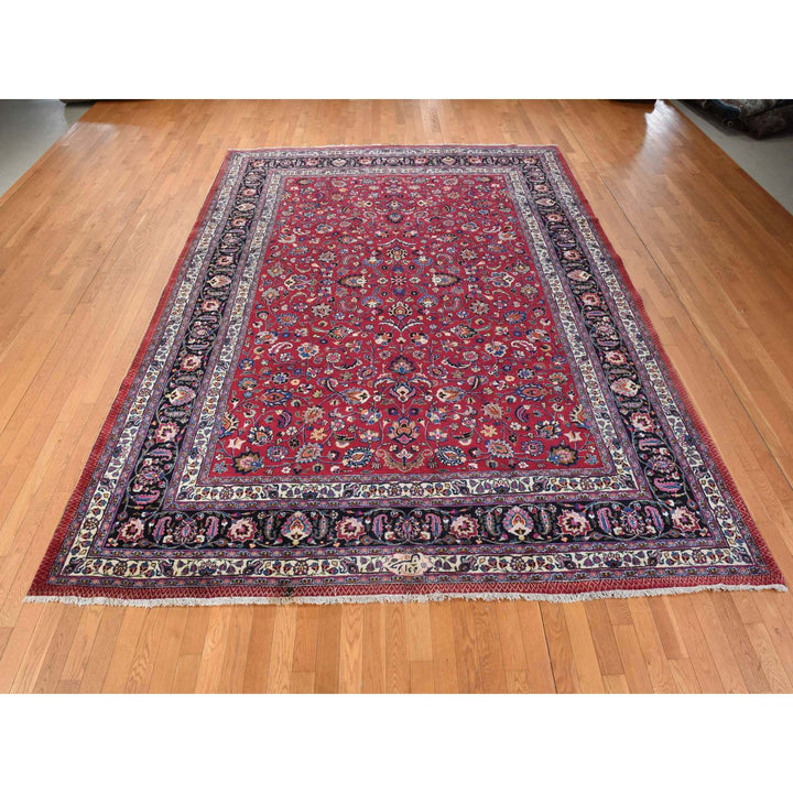 9'9" x 12'10" Vintage Hand Knotted Red Wool Rectangle Oriental Rug - MOA10278413