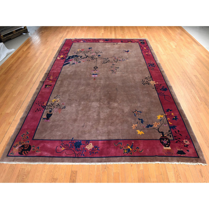 10'1" x 14'2" Vintage Hand Knotted Brown Wool Rectangle Oriental Rug - MOA10278418