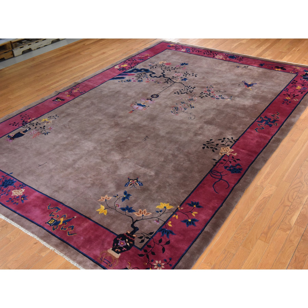 10'1" x 14'2" Vintage Hand Knotted Brown Wool Rectangle Oriental Rug - MOA10278418