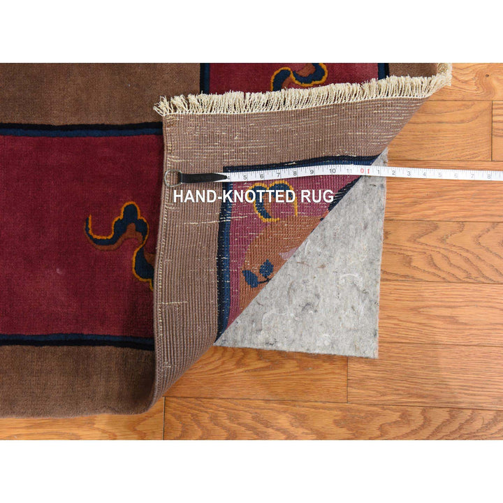 10'1" x 14'2" Vintage Hand Knotted Brown Wool Rectangle Oriental Rug - MOA10278418