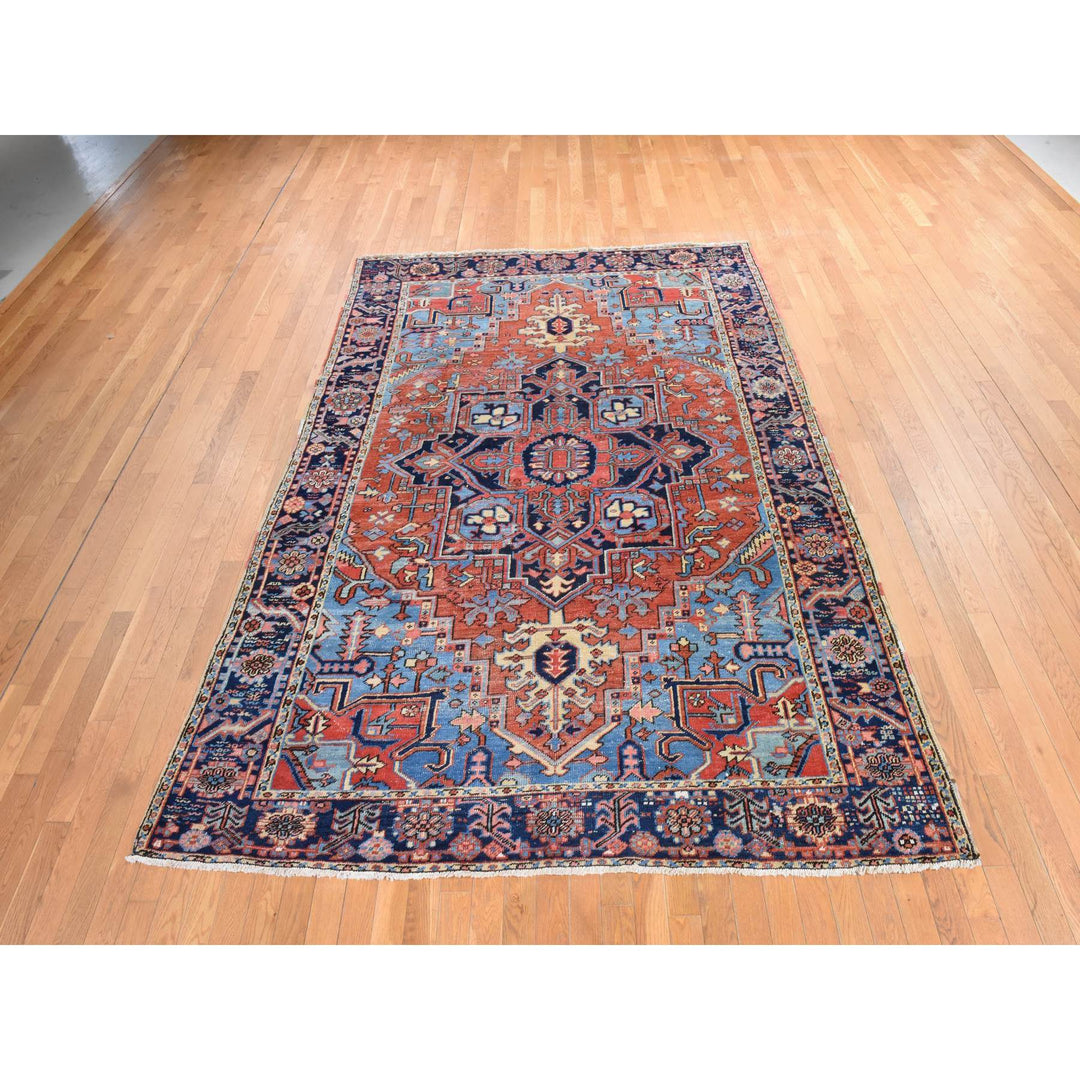 7'2" x 10'0" Vintage Hand Knotted Red Wool Rectangle Oriental Rug - MOA10278423