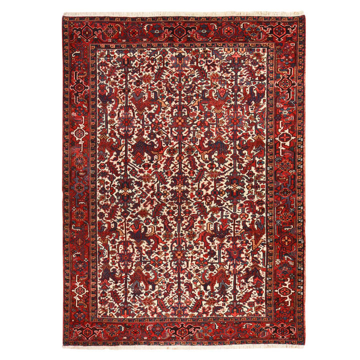 8'3" x 11'1" Vintage Hand Knotted Ivory Wool Rectangle Oriental Rug - MOA10278433