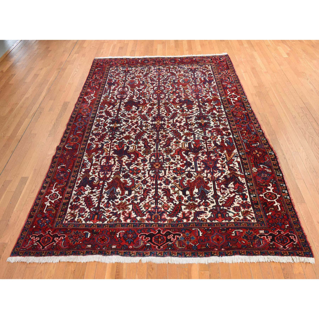 8'3" x 11'1" Vintage Hand Knotted Ivory Wool Rectangle Oriental Rug - MOA10278433