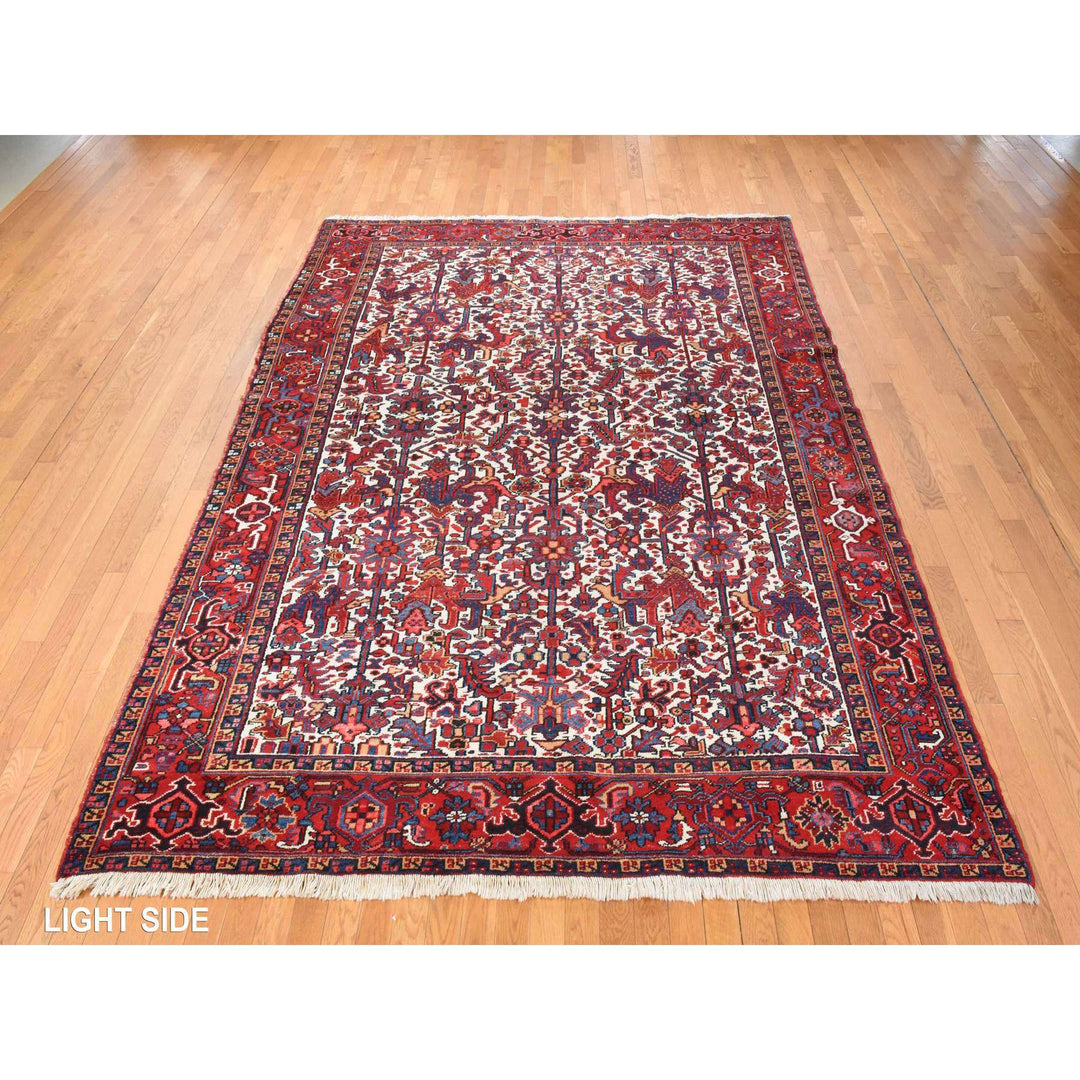 8'3" x 11'1" Vintage Hand Knotted Ivory Wool Rectangle Oriental Rug - MOA10278433