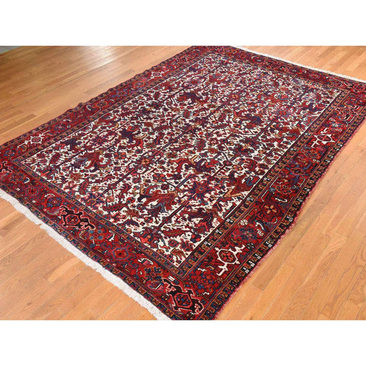 8'3" x 11'1" Vintage Hand Knotted Ivory Wool Rectangle Oriental Rug - MOA10278433