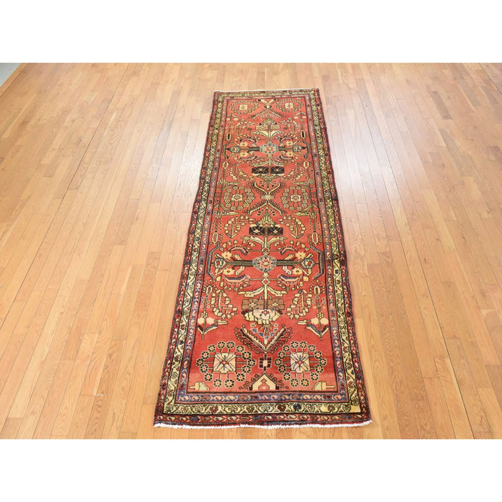 3'4" x 9'10" Vintage Hand Knotted Red Wool Runner Oriental Rug - MOA10278439